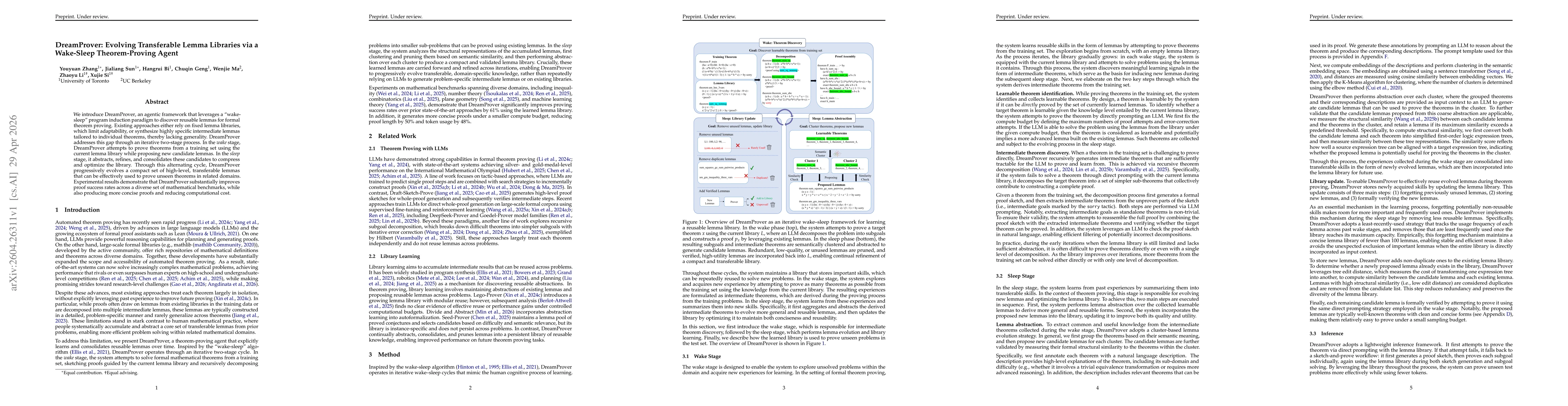 Thumbnail for DreamProver: Evolving Transferable Lemma Libraries via a Wake-Sleep Theorem-Proving Agent