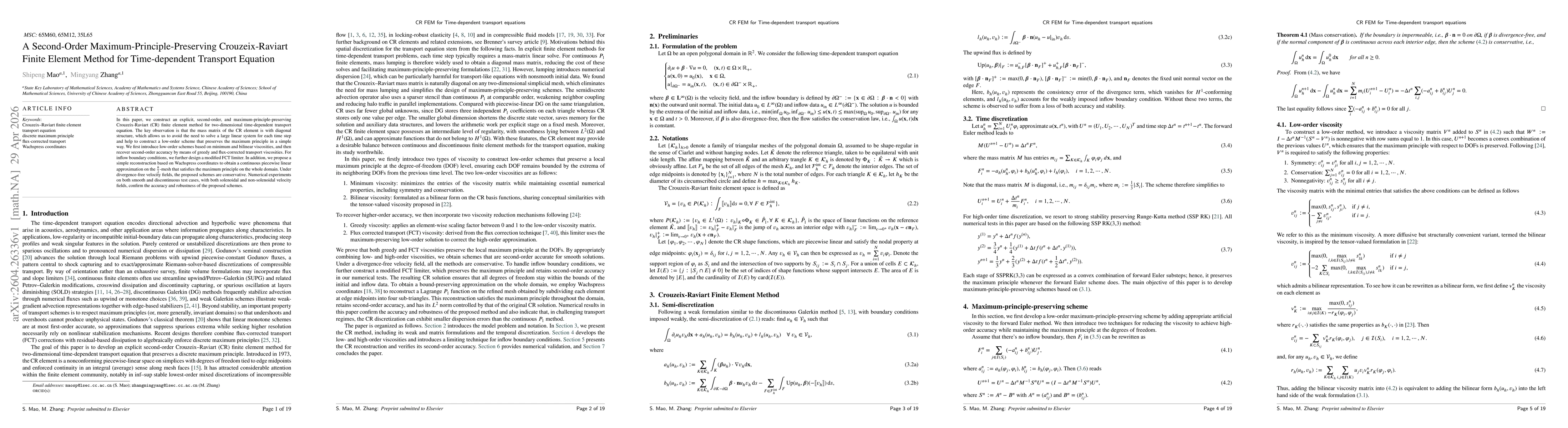 Thumbnail for A Second-Order Maximum-Principle-Preserving Crouzeix-Raviart Finite Element Method for Time-dependent Transport Equation