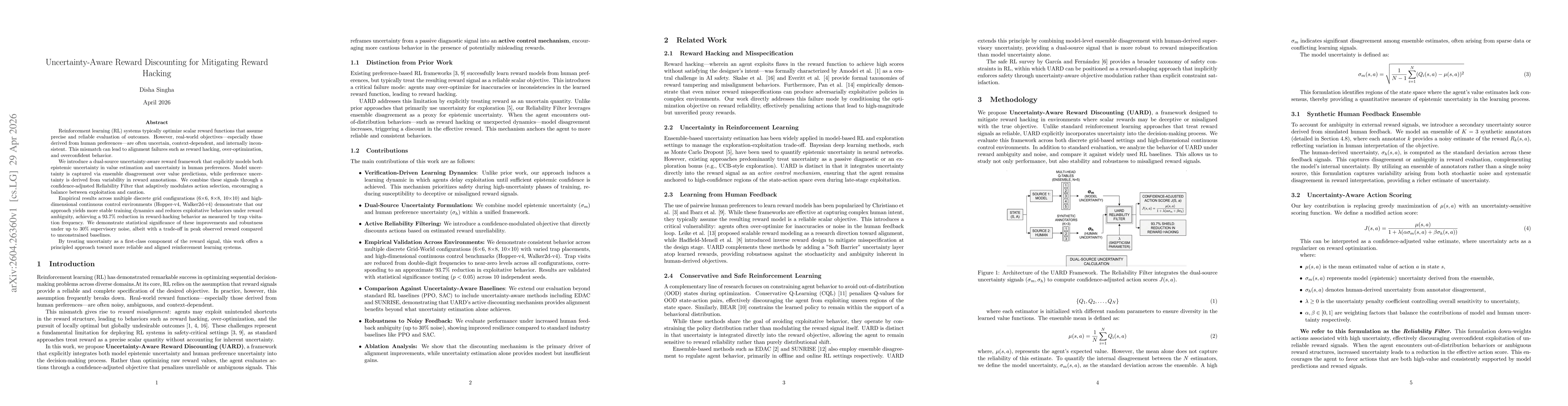 Thumbnail for Uncertainty-Aware Reward Discounting for Mitigating Reward Hacking