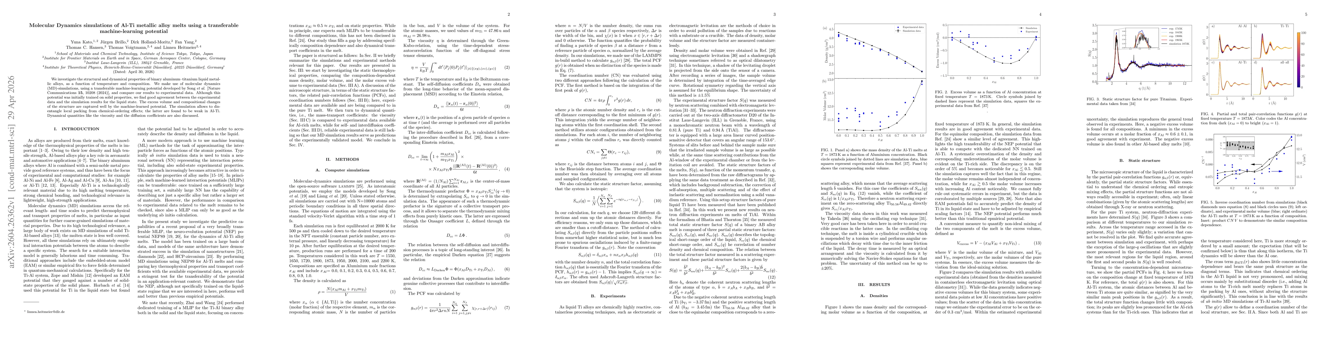 Thumbnail for Molecular Dynamics simulations of Al-Ti metallic alloy melts using a transferable machine-learning potential
