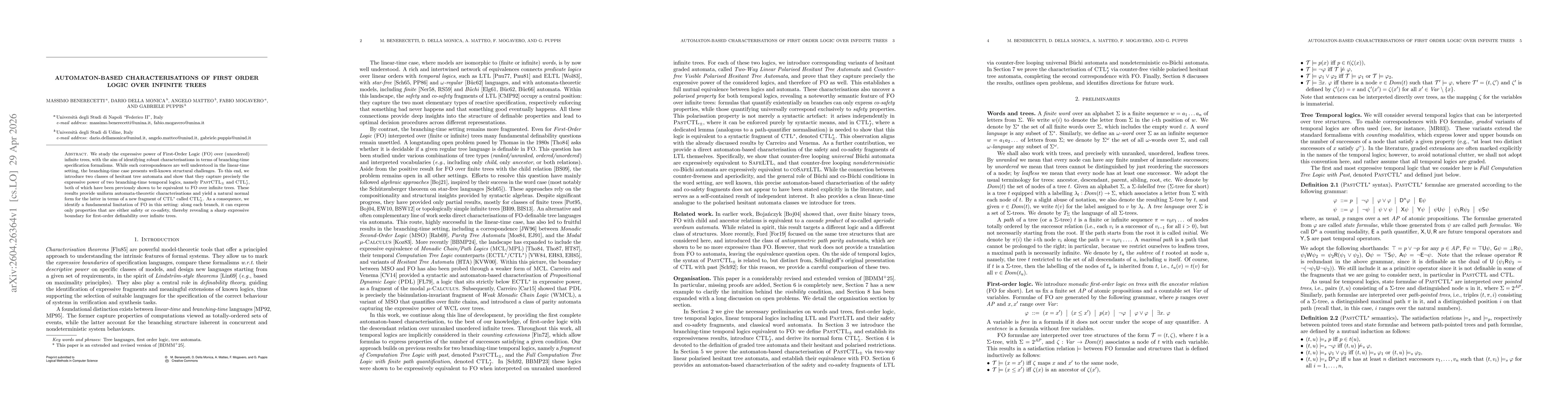 Thumbnail for Automaton-based Characterisations of First Order Logic over Infinite Trees