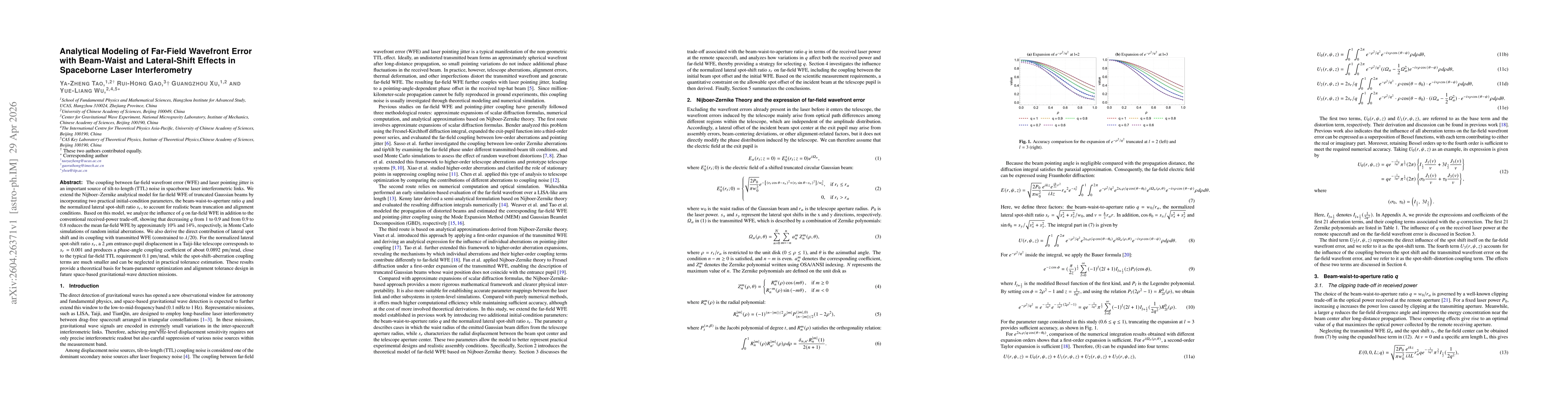 Thumbnail for Analytical Modeling of Far-Field Wavefront Error with Beam-Waist and Lateral-Shift Effects in Spaceborne Laser Interferometry