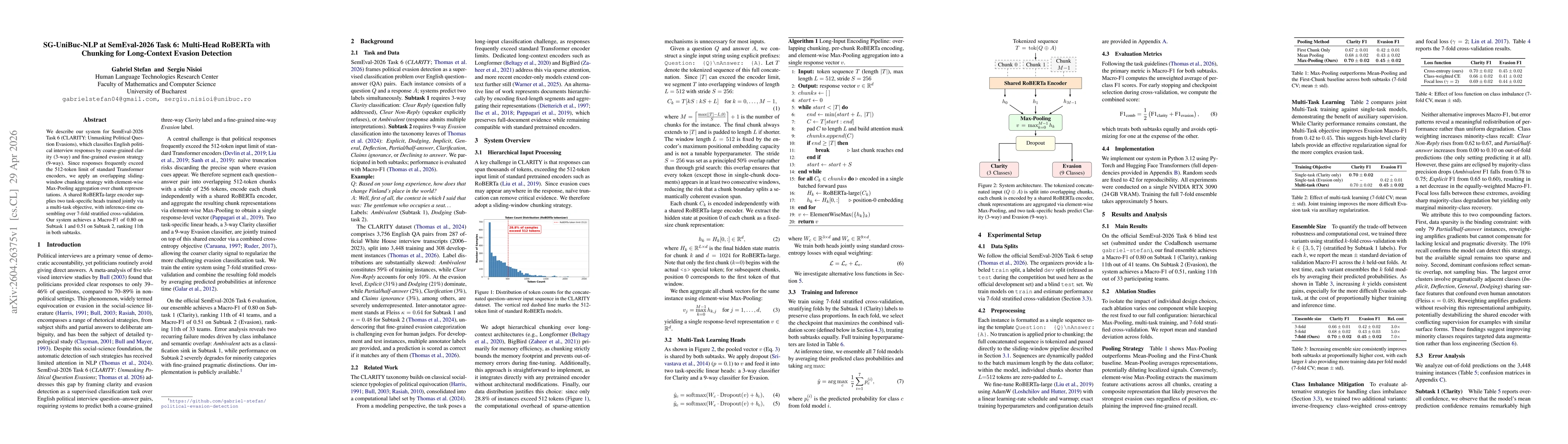 Thumbnail for SG-UniBuc-NLP at SemEval-2026 Task 6: Multi-Head RoBERTa with Chunking for Long-Context Evasion Detection
