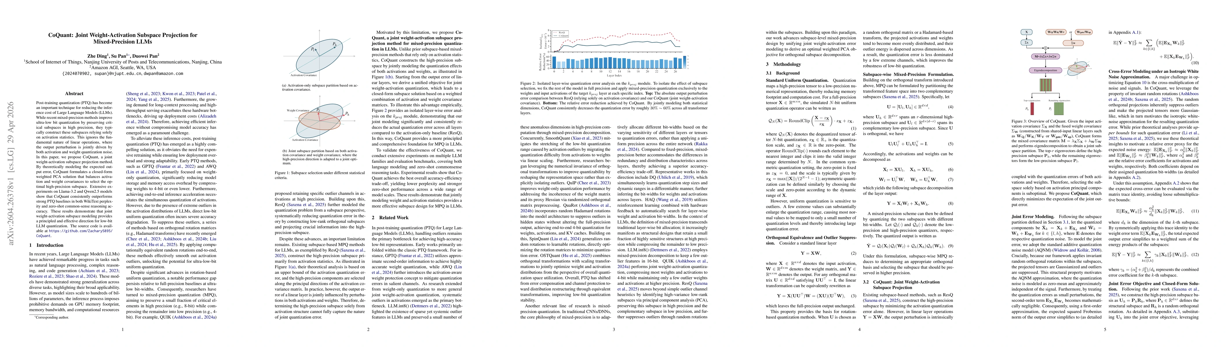 Thumbnail for CoQuant: Joint Weight-Activation Subspace Projection for Mixed-Precision LLMs