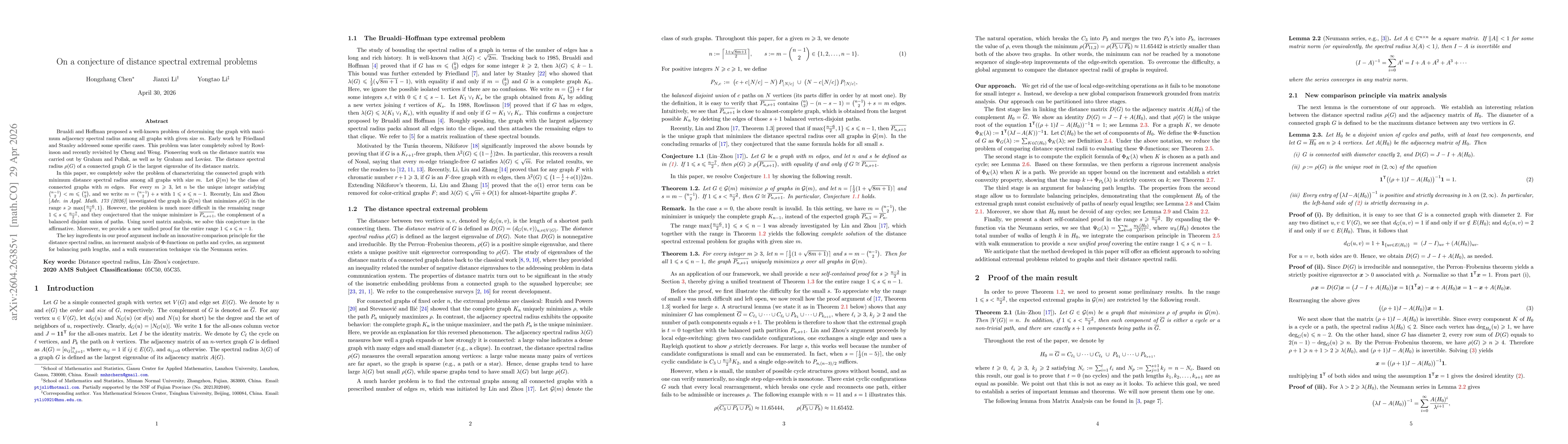 Thumbnail for On a conjecture of distance spectral extremal problems