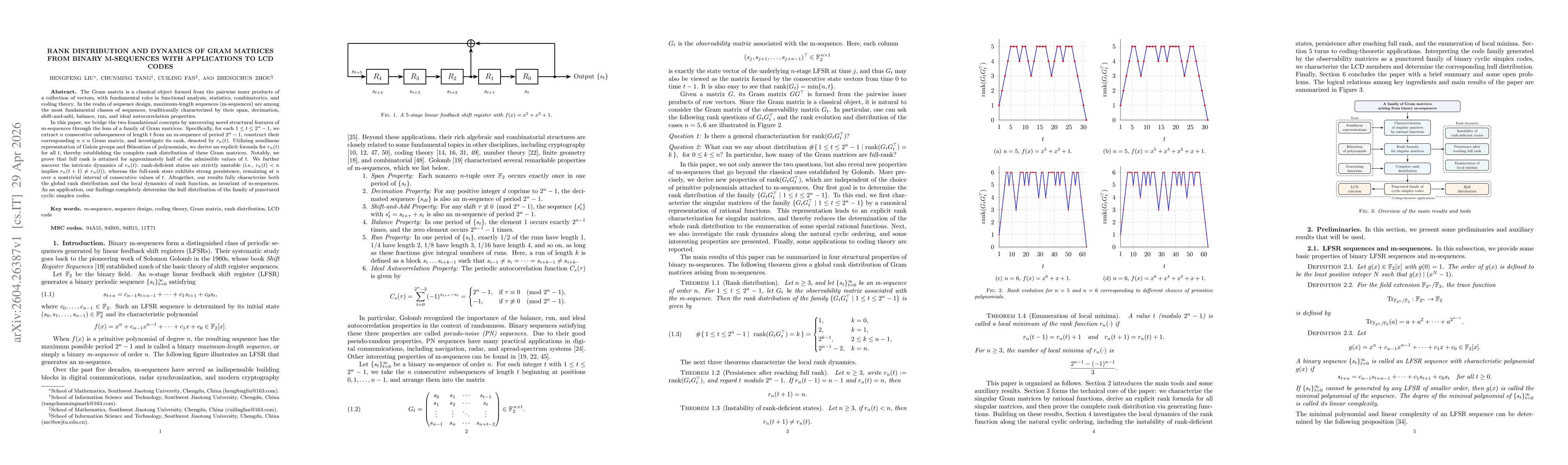 Thumbnail for Rank Distribution and Dynamics of Gram Matrices from Binary m-Sequences with Applications to LCD Codes