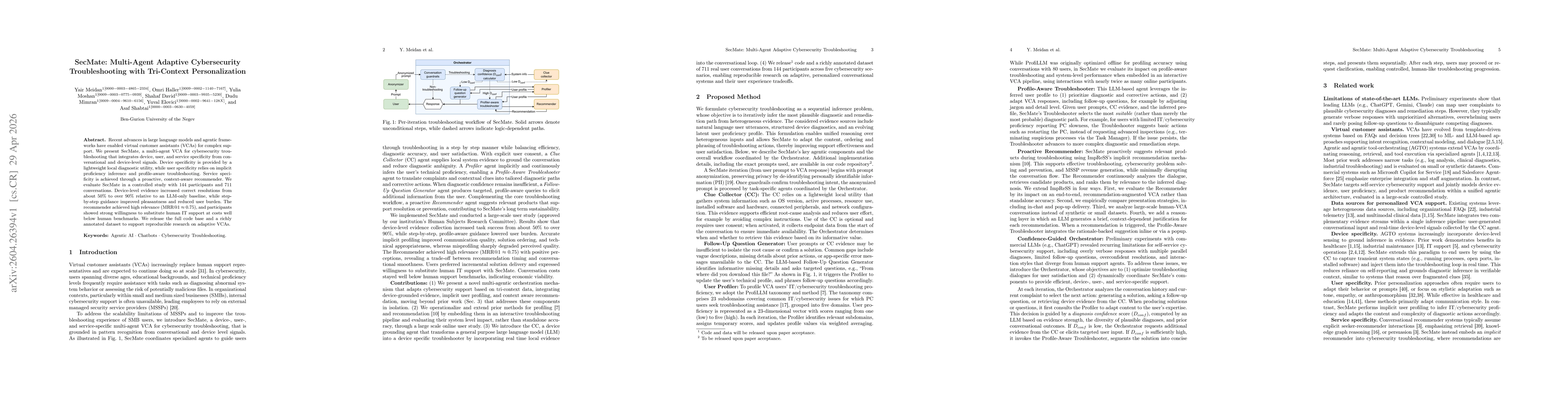 Thumbnail for SecMate: Multi-Agent Adaptive Cybersecurity Troubleshooting with Tri-Context Personalization