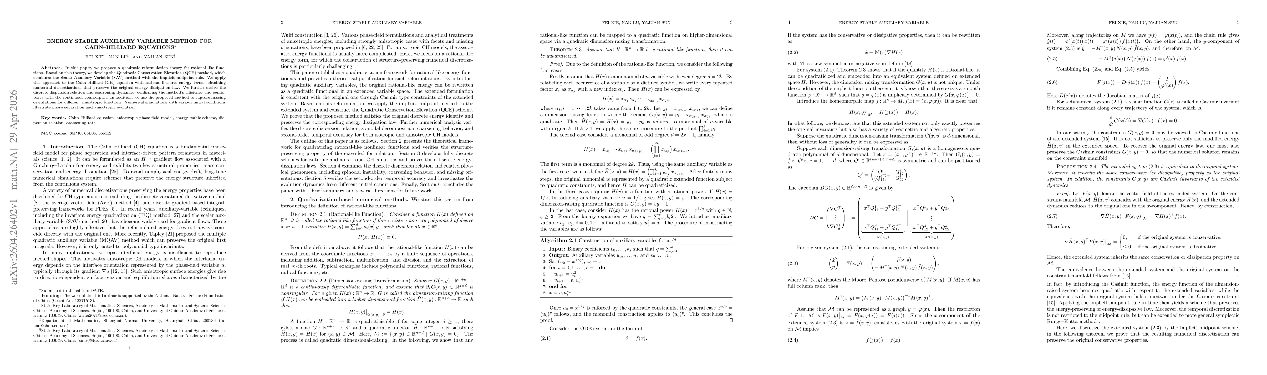 Thumbnail for Energy stable auxiliary variable method for Cahn--Hilliard equations