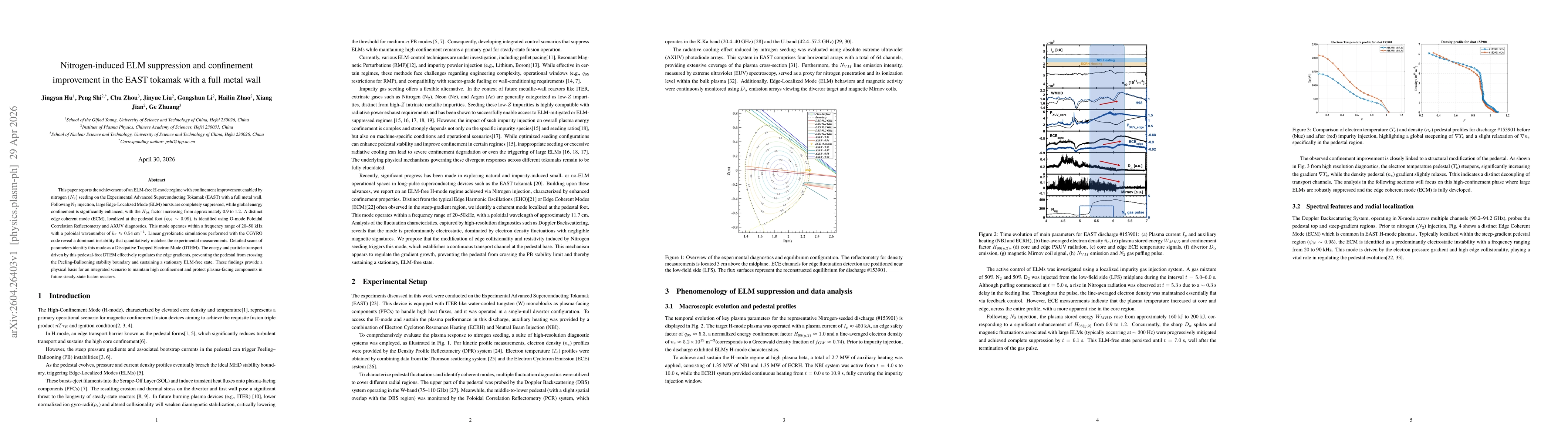 Thumbnail for Nitrogen-induced ELM suppression and confinement improvement in the EAST tokamak with a full metal wall