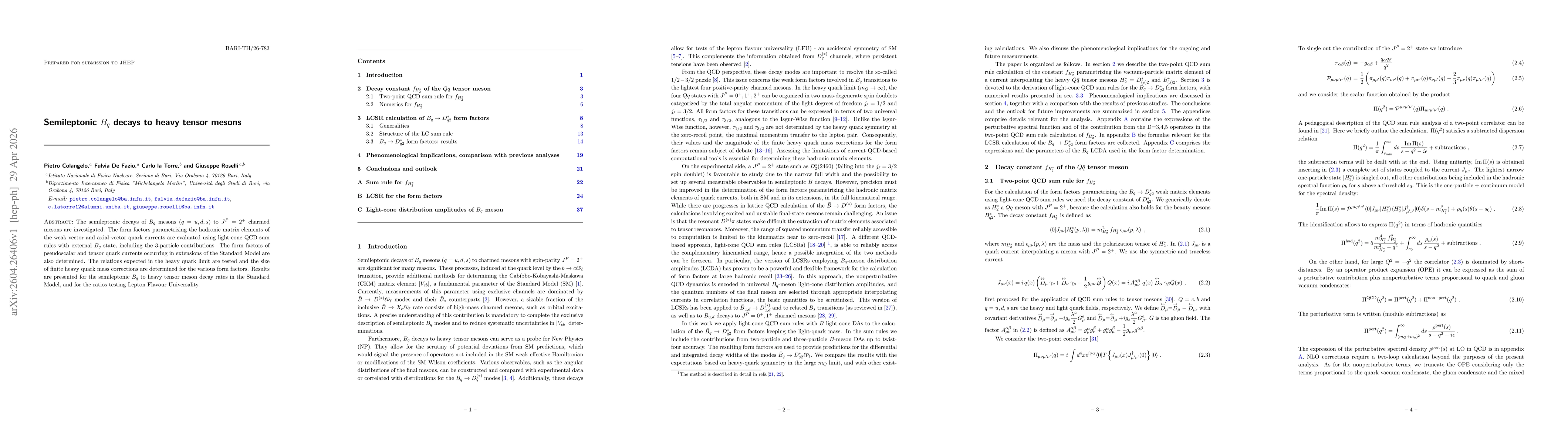 Thumbnail for Semileptonic $B_q$ decays to heavy tensor mesons