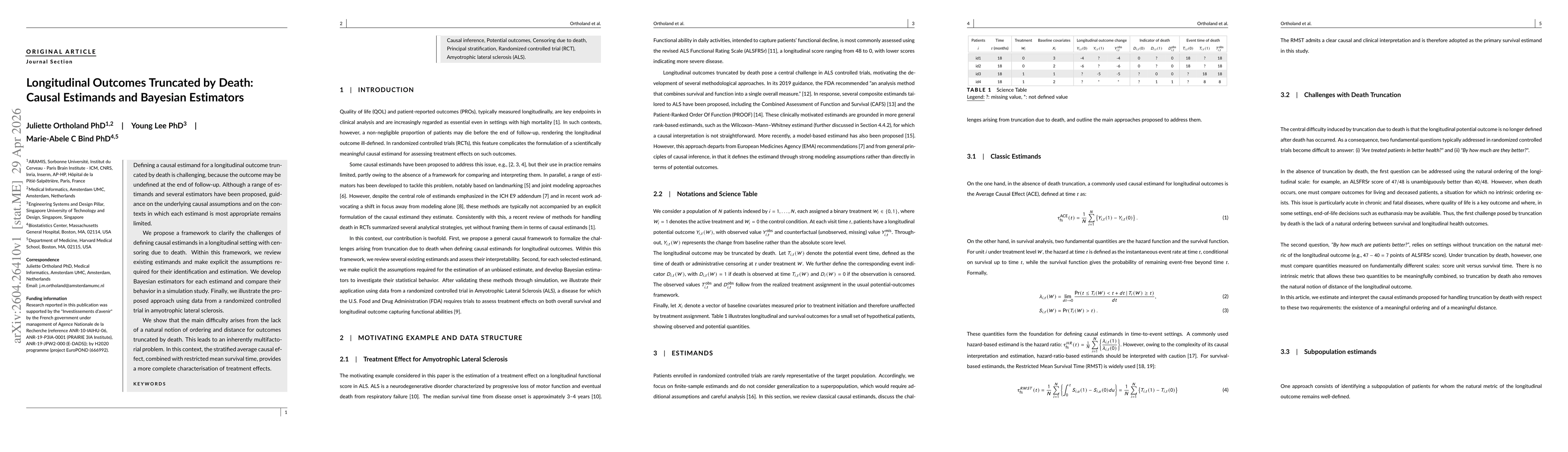Thumbnail for Longitudinal Outcomes Truncated by Death: Causal Estimands and Bayesian Estimators