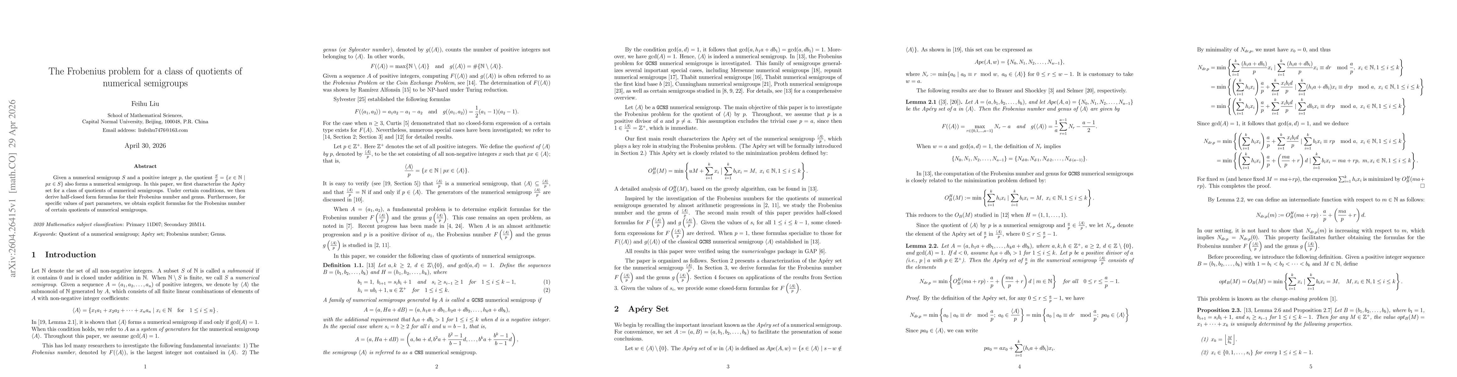 Thumbnail for The Frobenius problem for a class of quotients of numerical semigroups