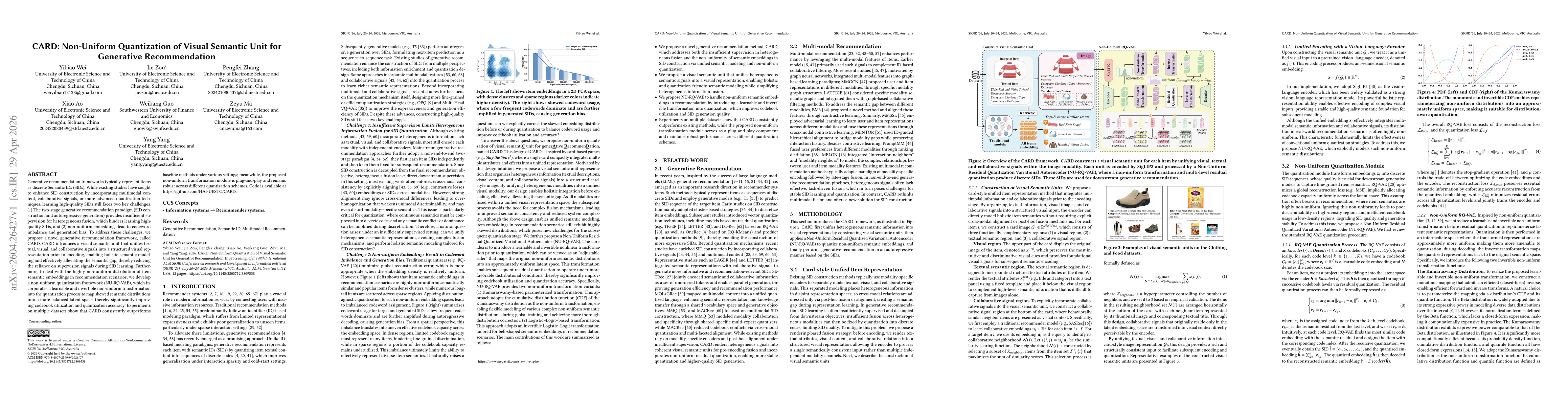 Thumbnail for CARD: Non-Uniform Quantization of Visual Semantic Unit for Generative Recommendation