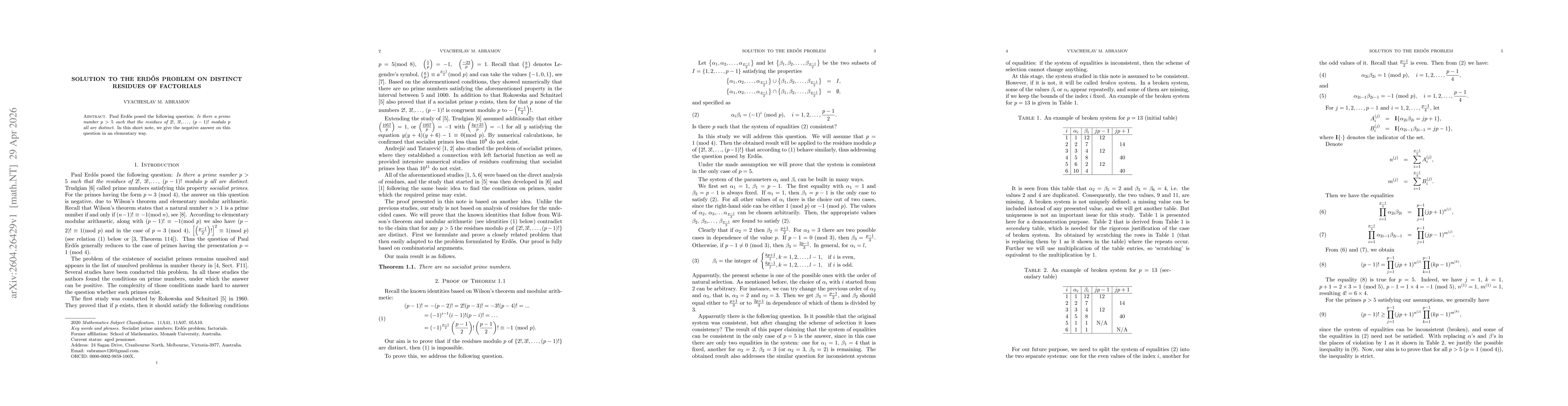 Thumbnail for Solution to the Erdos problem on distinct residues of factorials