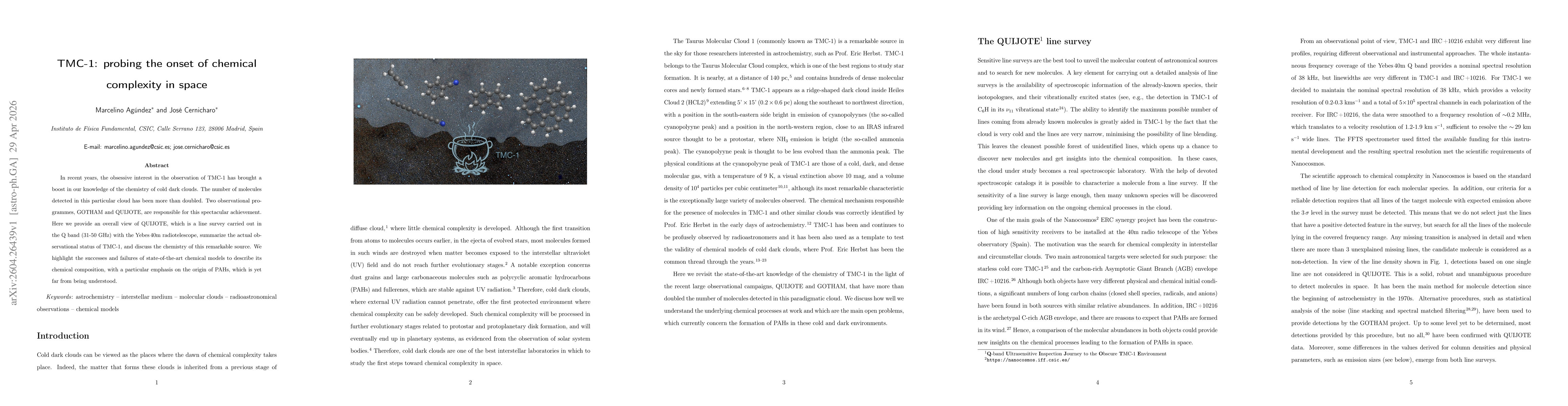 Thumbnail for TMC-1: probing the onset of chemical complexity in space