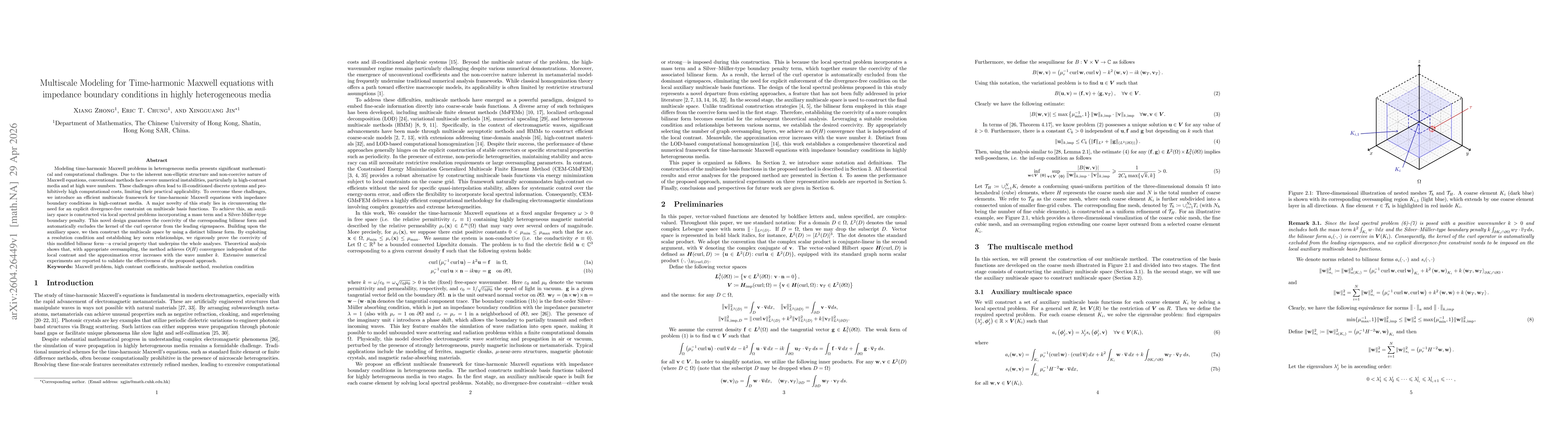 Thumbnail for Multiscale Modeling for Time-harmonic Maxwell equations with impedance boundary conditions in highly heterogeneous media