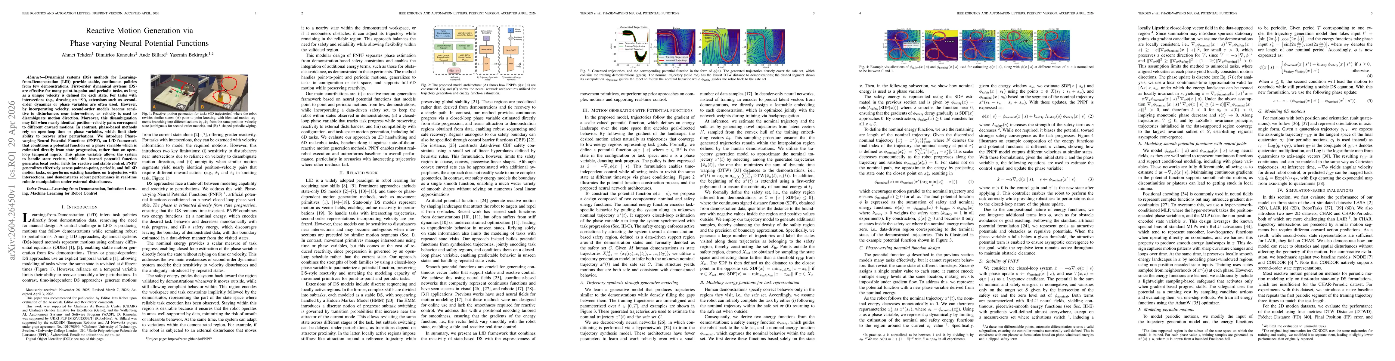 Thumbnail for Reactive Motion Generation via Phase-varying Neural Potential Functions