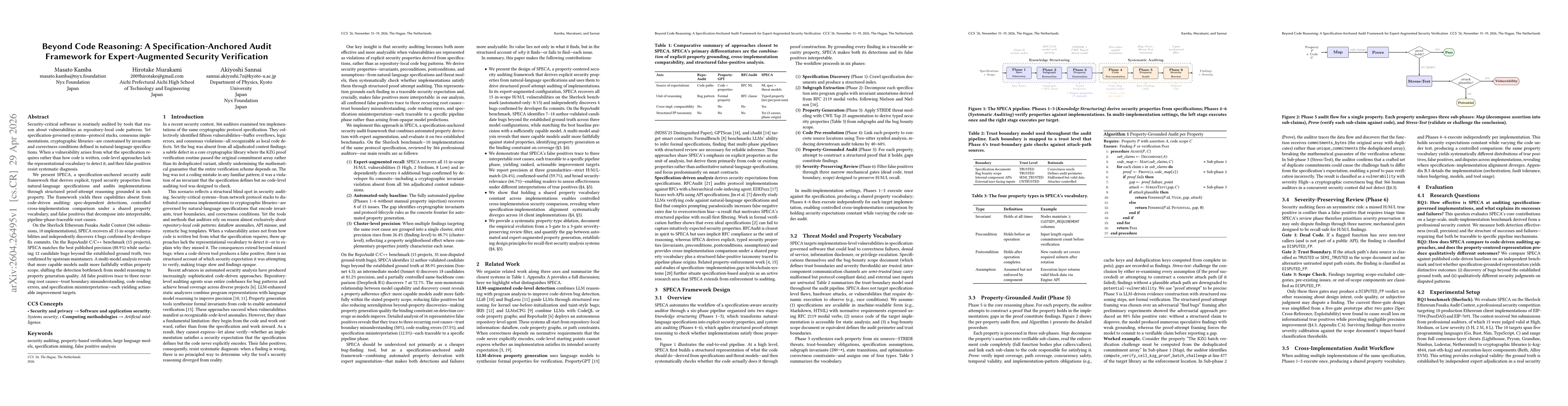 Thumbnail for Beyond Code Reasoning: A Specification-Anchored Audit Framework for Expert-Augmented Security Verification