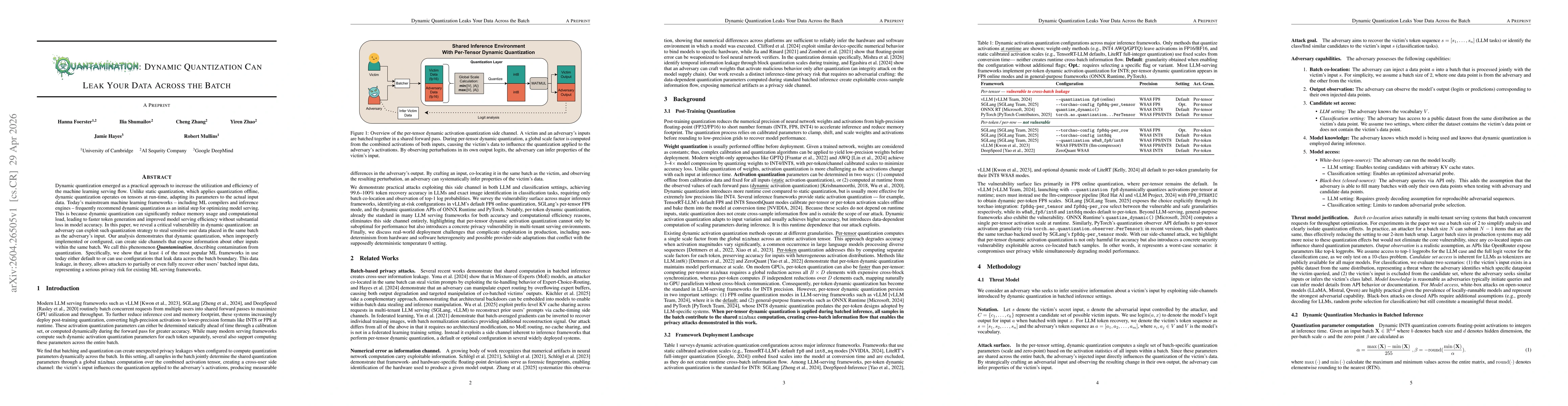 Thumbnail for Quantamination: Dynamic Quantization Leaks Your Data Across the Batch