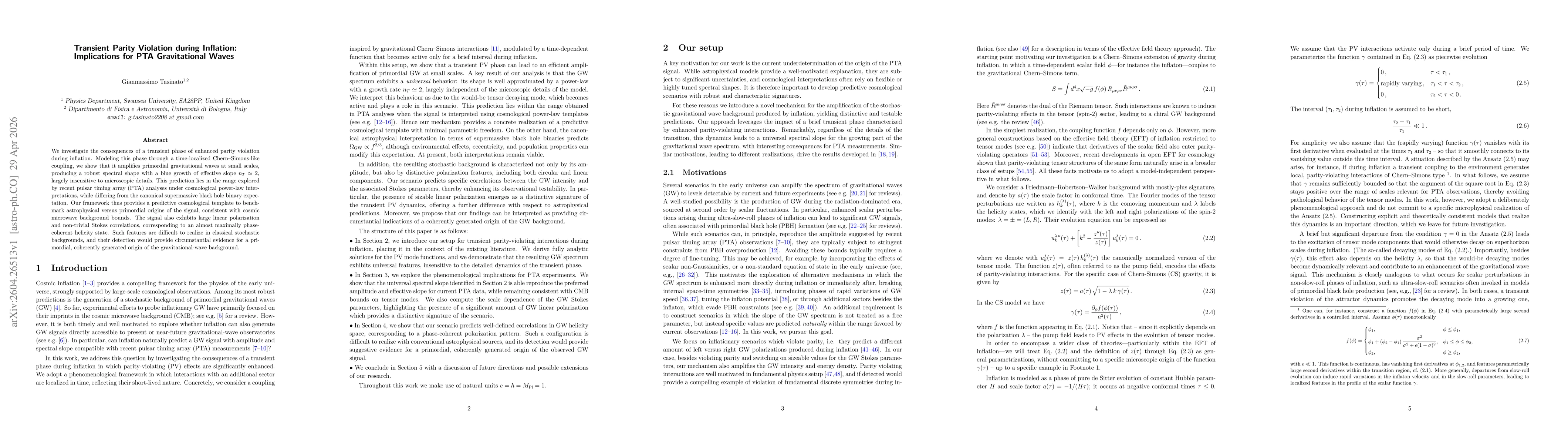 Thumbnail for Transient Parity Violation during Inflation: Implications for PTA Gravitational Waves