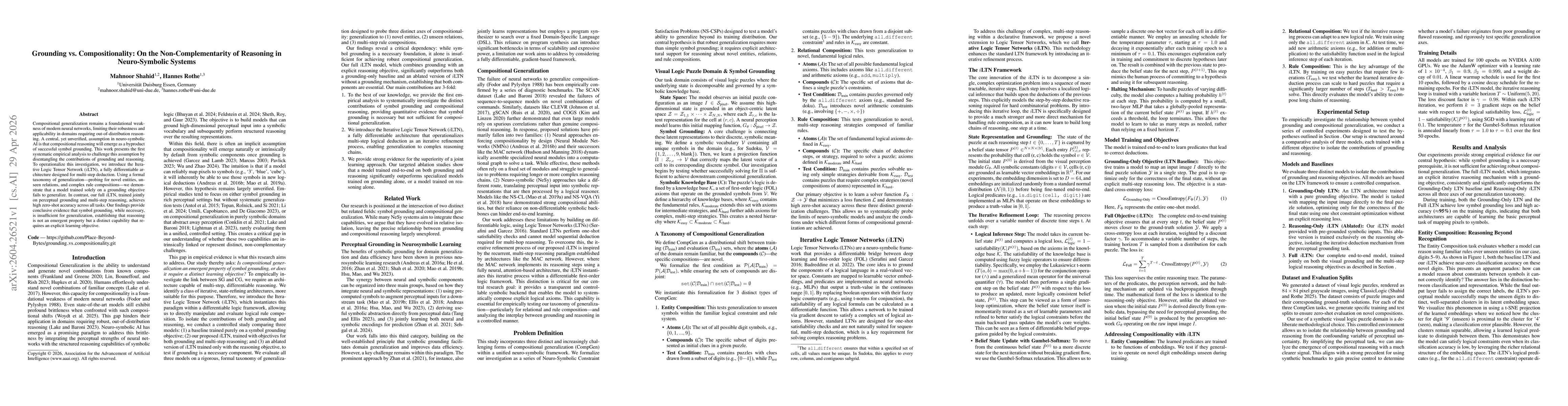 Thumbnail for Grounding vs. Compositionality: On the Non-Complementarity of Reasoning in Neuro-Symbolic Systems