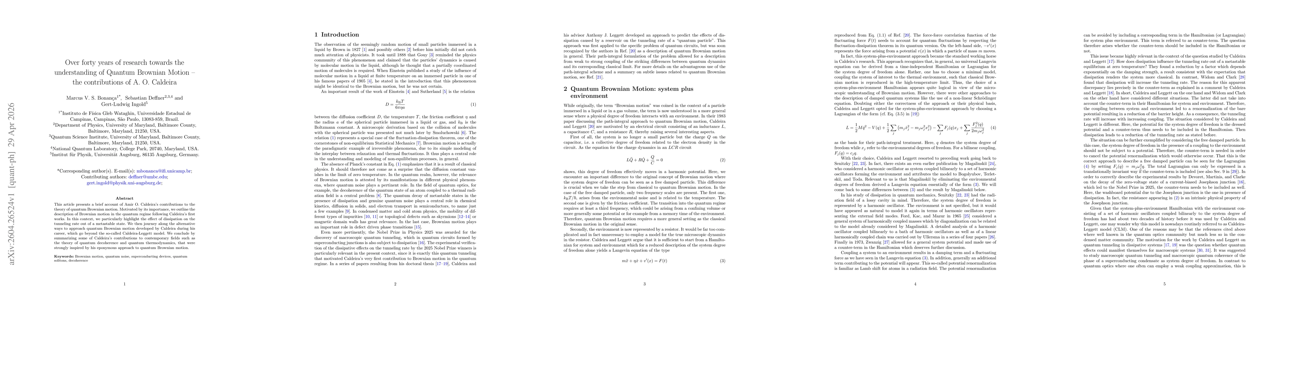 Thumbnail for Over forty years of research towards the understanding of Quantum Brownian Motion -- the contributions of A. O. Caldeira
