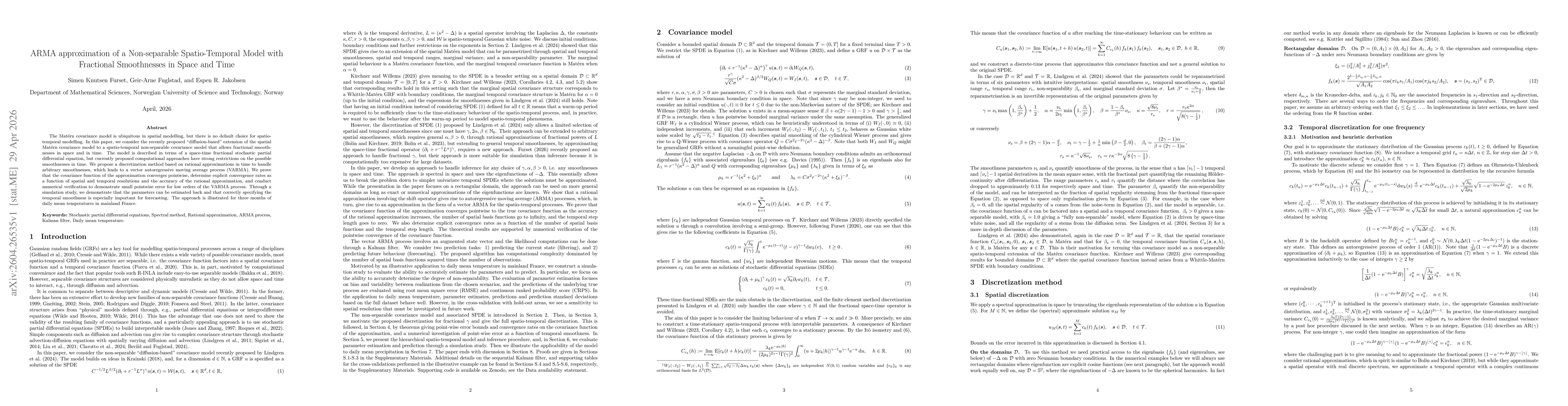 Thumbnail for ARMA approximation of a Non-separable Spatio-Temporal Model with Fractional Smoothnesses in Space and Time