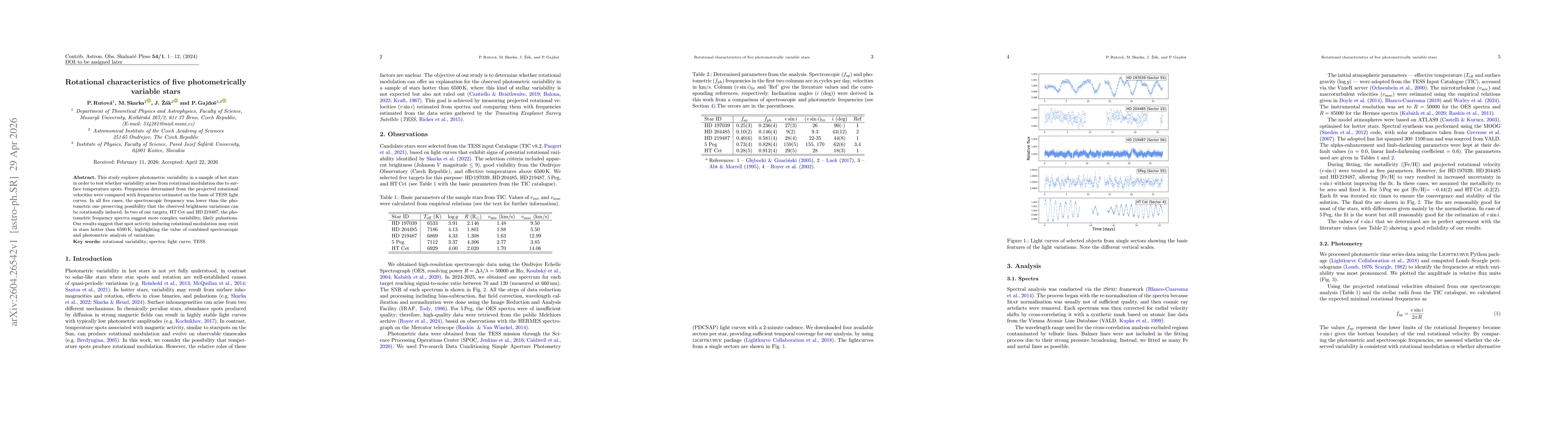 Thumbnail for Rotational characteristics of five photometrically variable stars