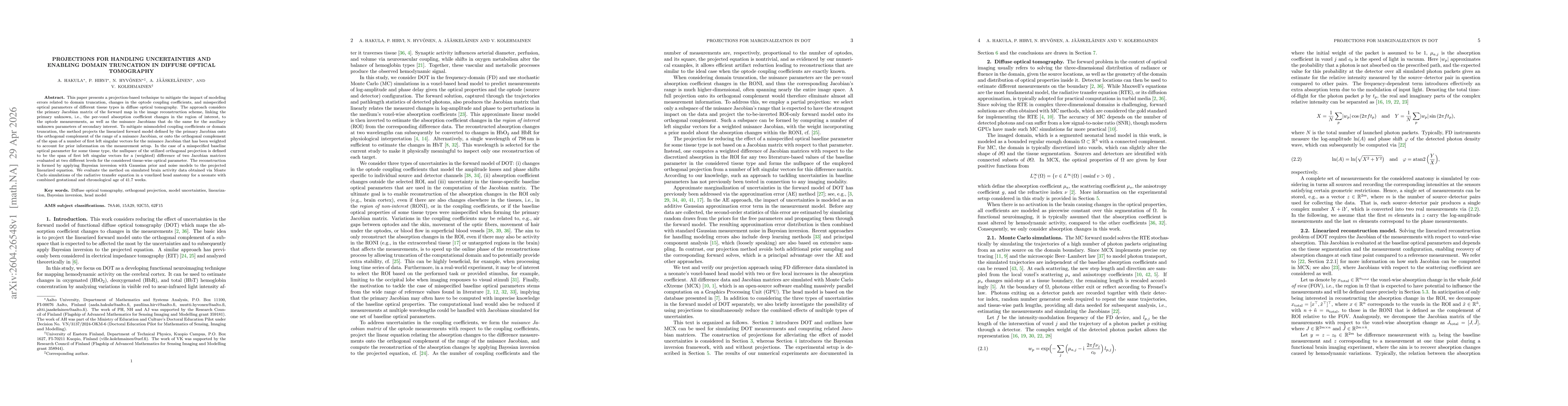 Thumbnail for Projections for handling uncertainties and enabling domain truncation in diffuse optical tomography