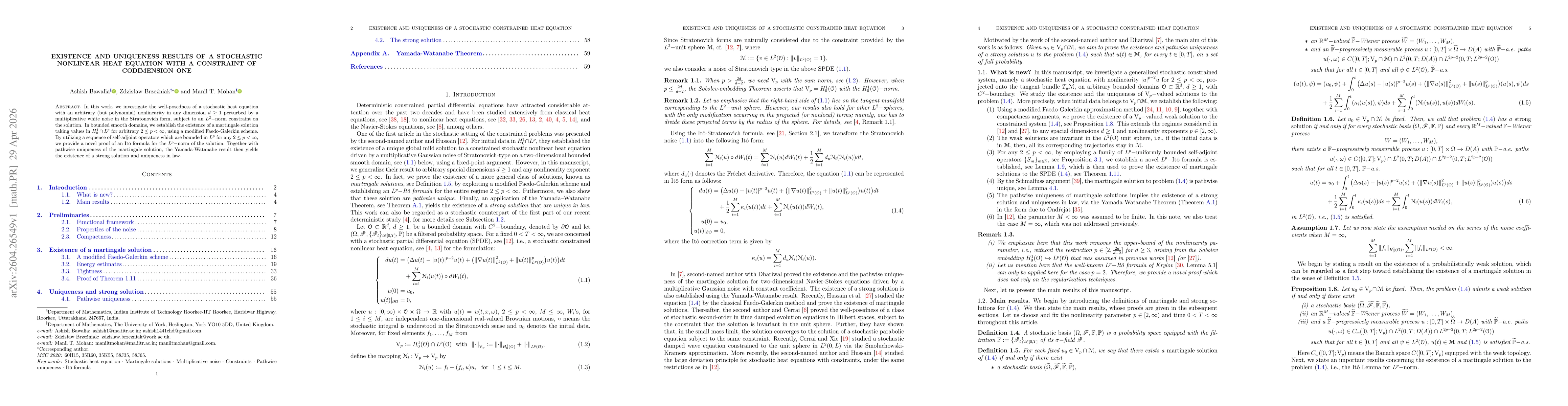 Thumbnail for Existence and uniqueness results of a stochastic nonlinear heat equation with a constraint of codimension one