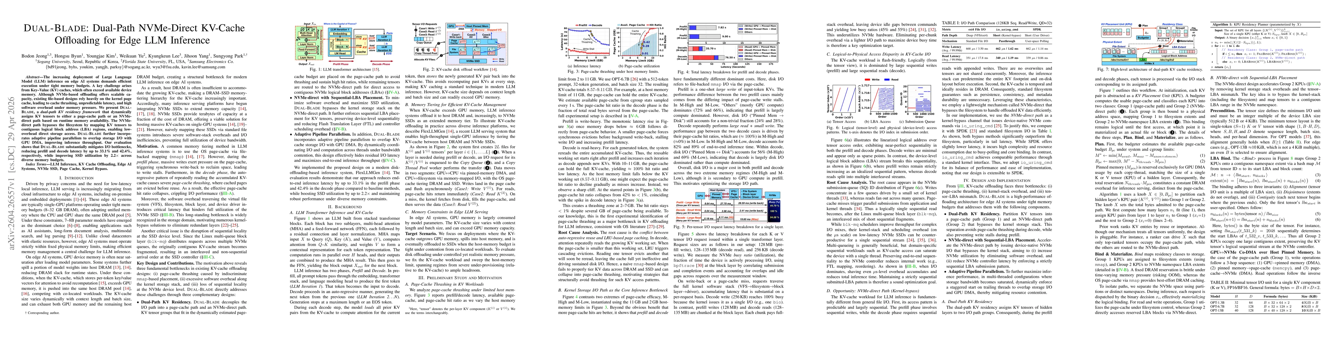 Thumbnail for DUAL-BLADE: Dual-Path NVMe-Direct KV-Cache Offloading for Edge LLM Inference