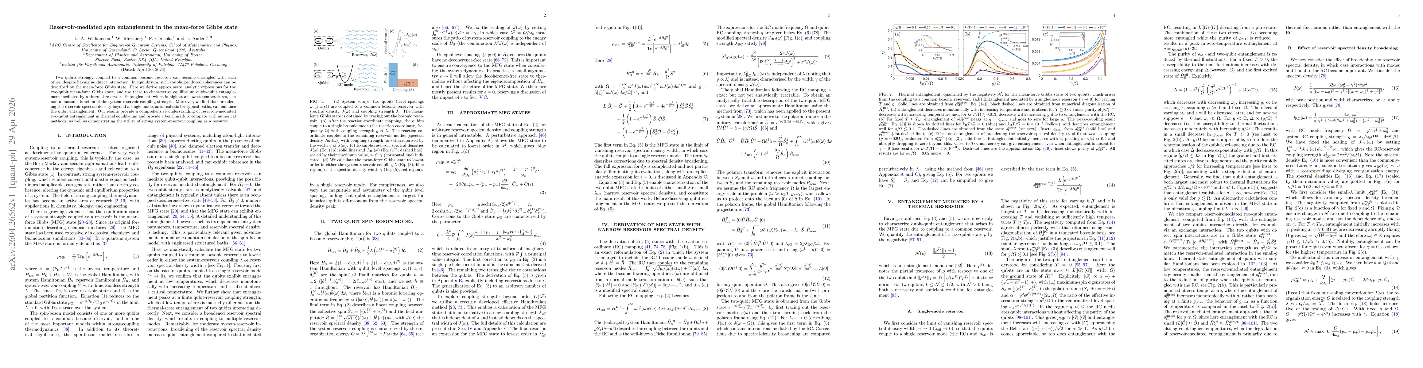 Thumbnail for Reservoir-mediated spin entanglement in the mean-force Gibbs state