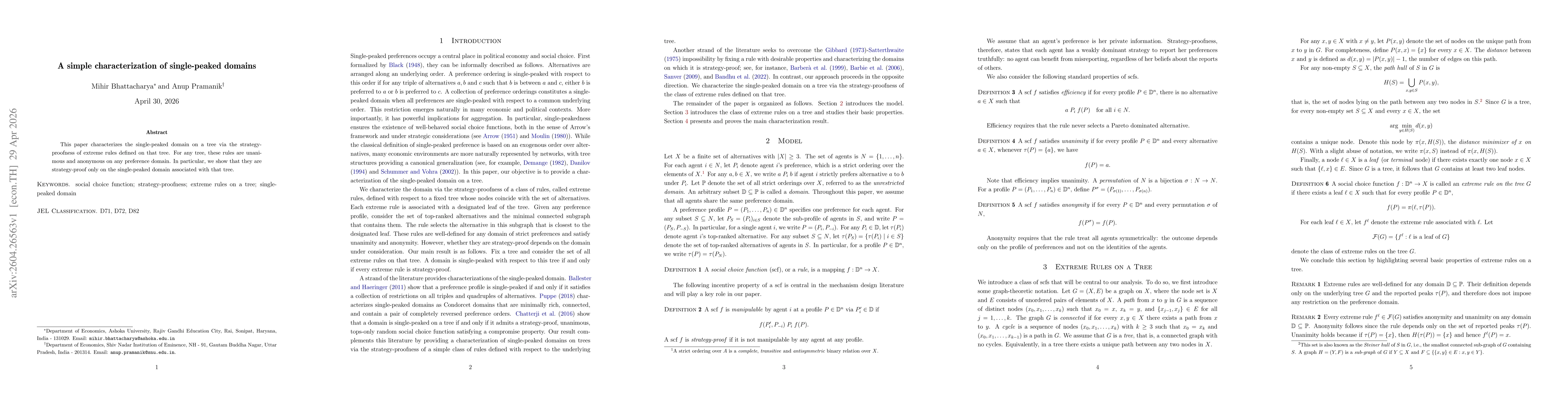 Thumbnail for A simple characterization of single-peaked domains