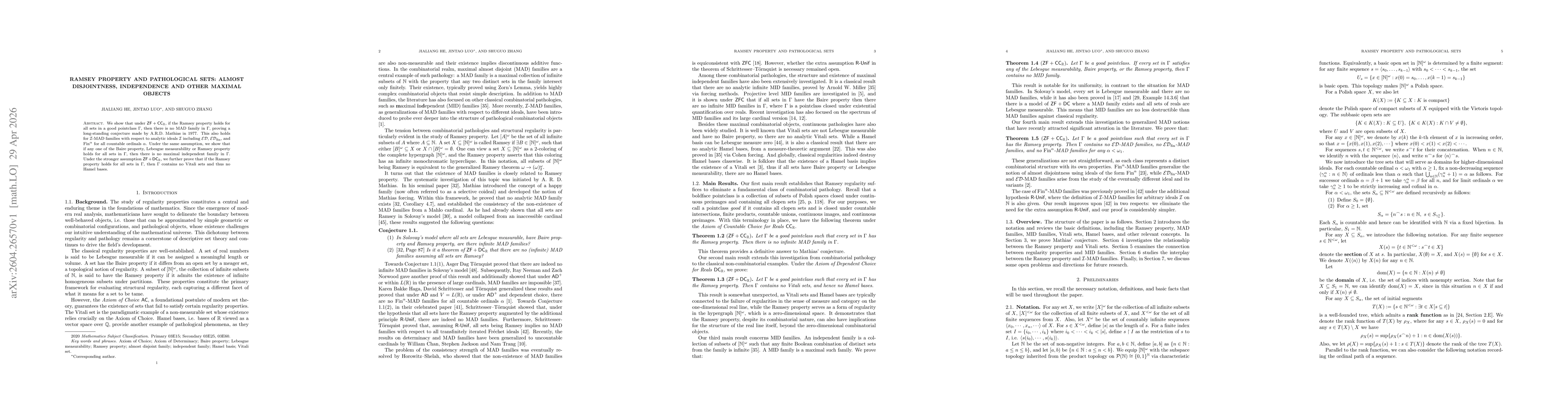 Thumbnail for Ramsey Property and Pathological Sets: Almost Disjointness, Independence and Other Maximal Objects