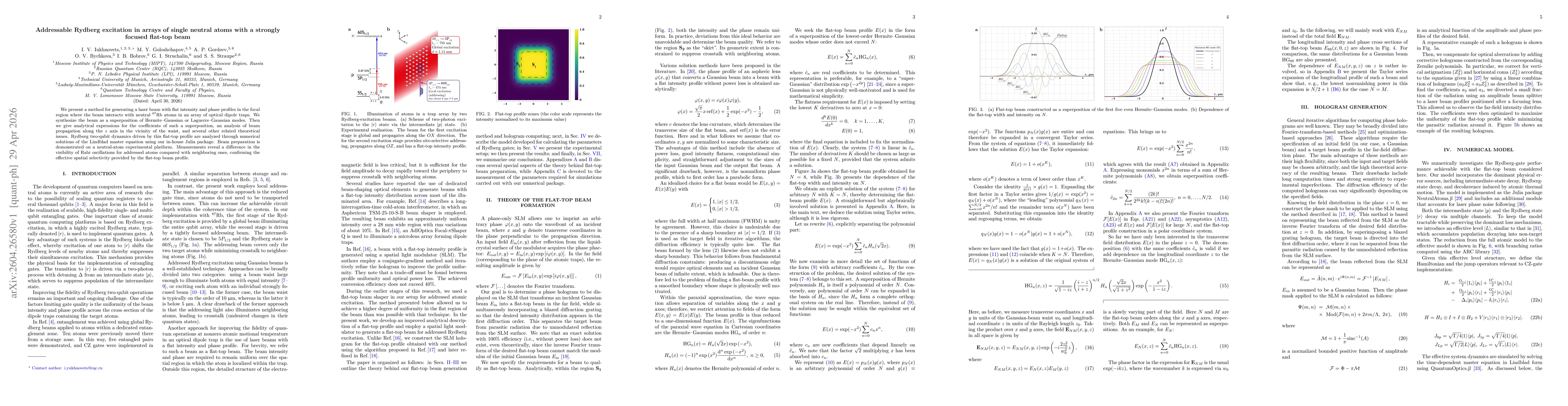 Thumbnail for Addressable Rydberg excitation in arrays of single neutral atoms with a strongly focused flat-top beam