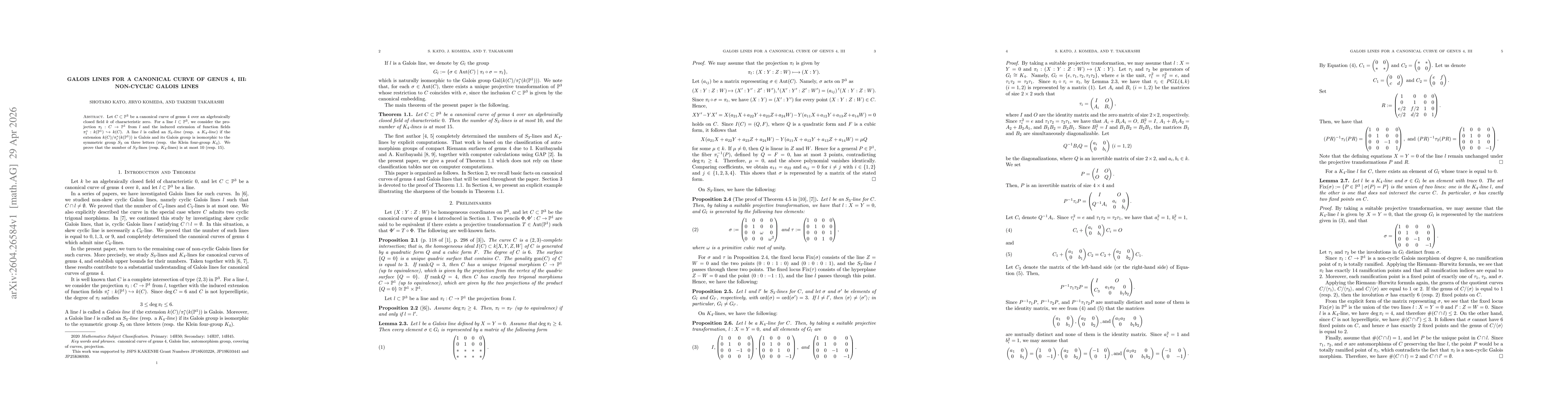 Thumbnail for Galois lines for a canonical curve of genus 4, III: non-cyclic Galois lines