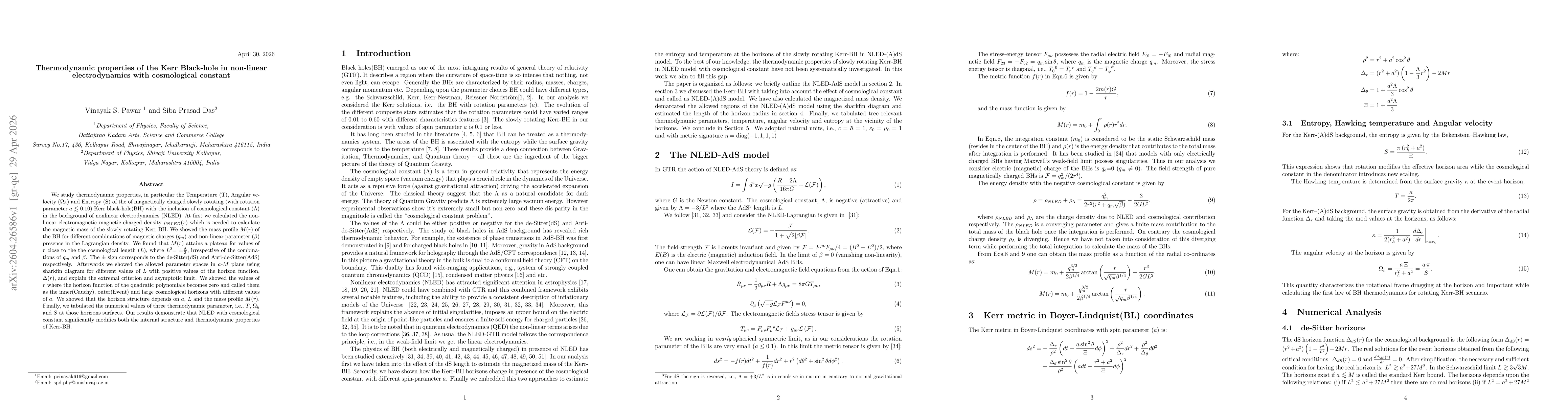 Thumbnail for Thermodynamic properties of the Kerr Black-hole in non-linear electrodynamics with cosmological constant
