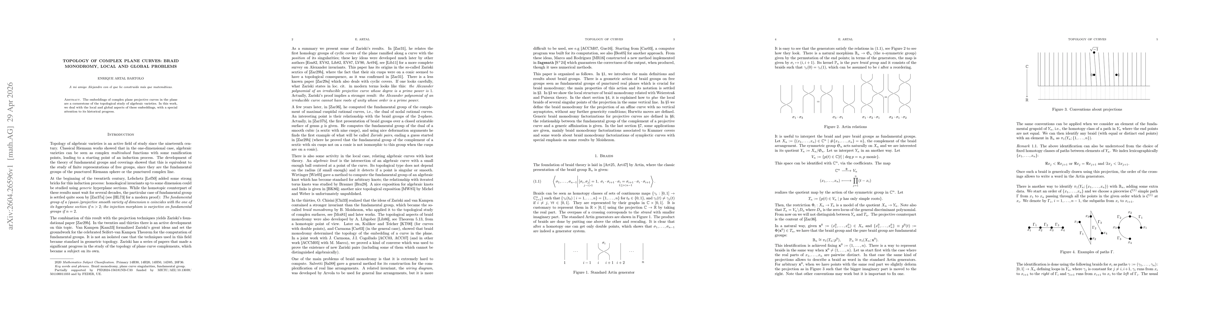 Thumbnail for Topology of complex plane curves: braid monodromy, local and global problems