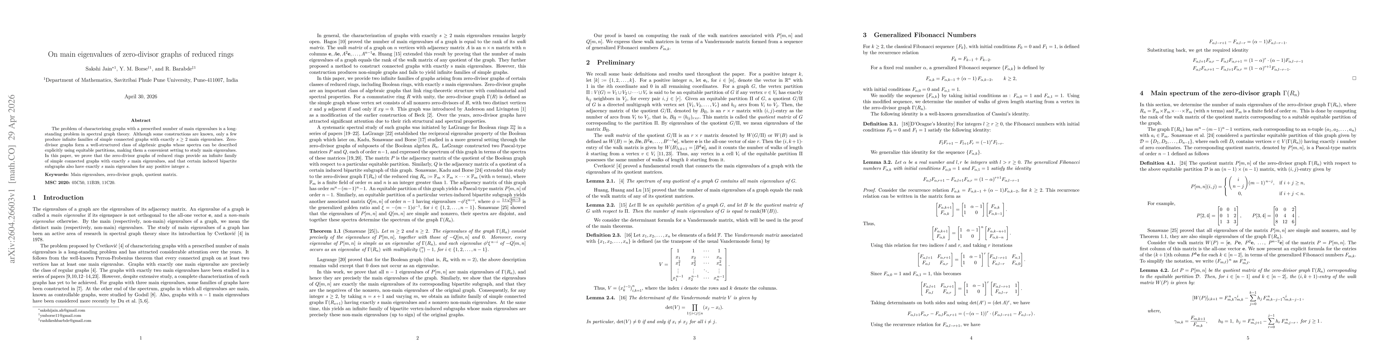 Thumbnail for On main eigenvalues of zero-divisor graphs of reduced rings