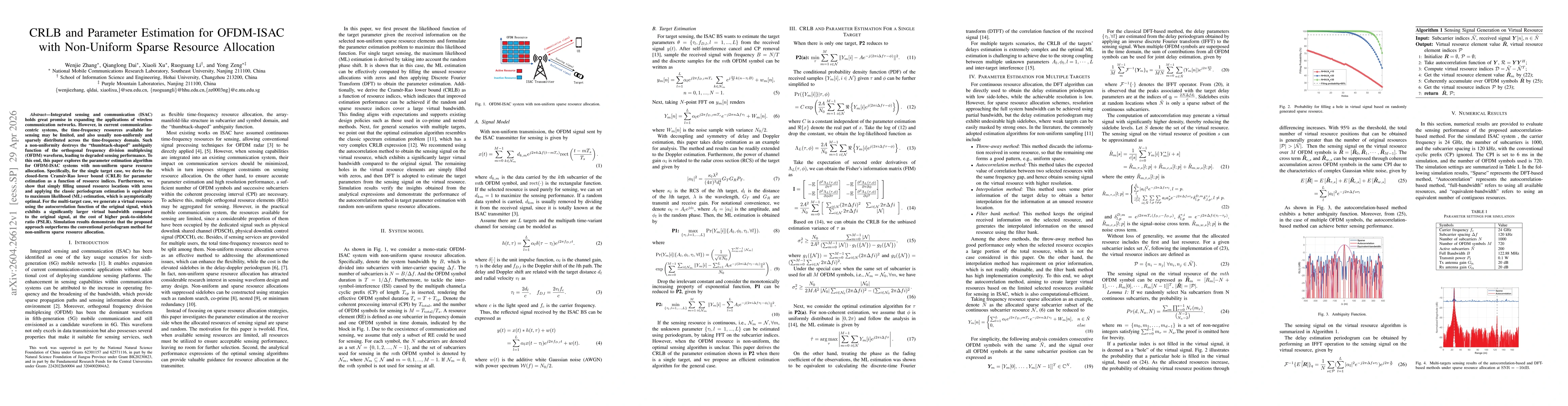 Thumbnail for CRLB and Parameter Estimation for OFDM-ISAC with Non-Uniform Sparse Resource Allocation