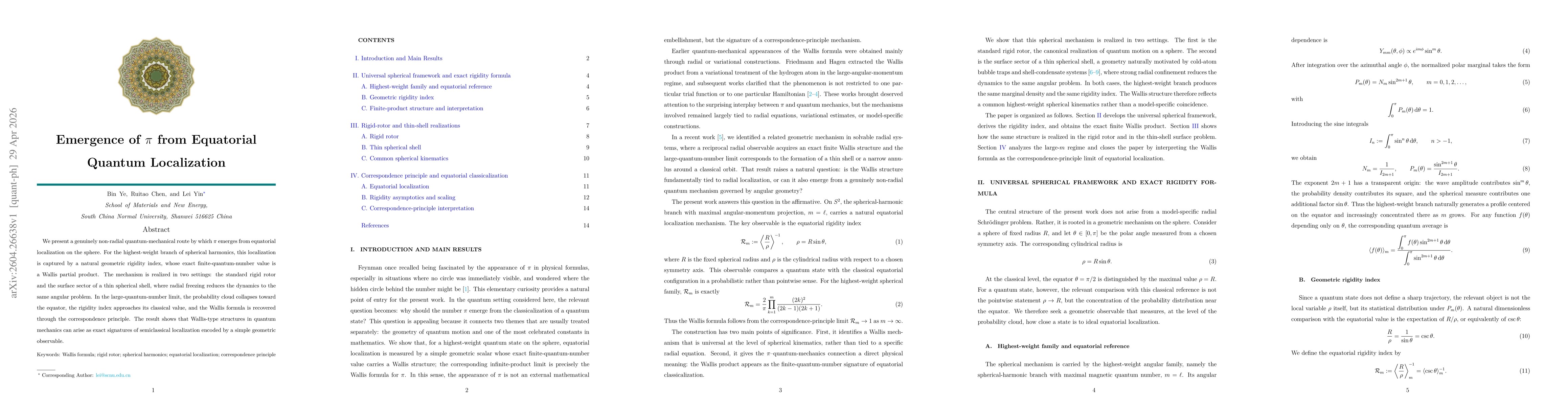 Thumbnail for Emergence of $π$ from Equatorial Quantum Localization