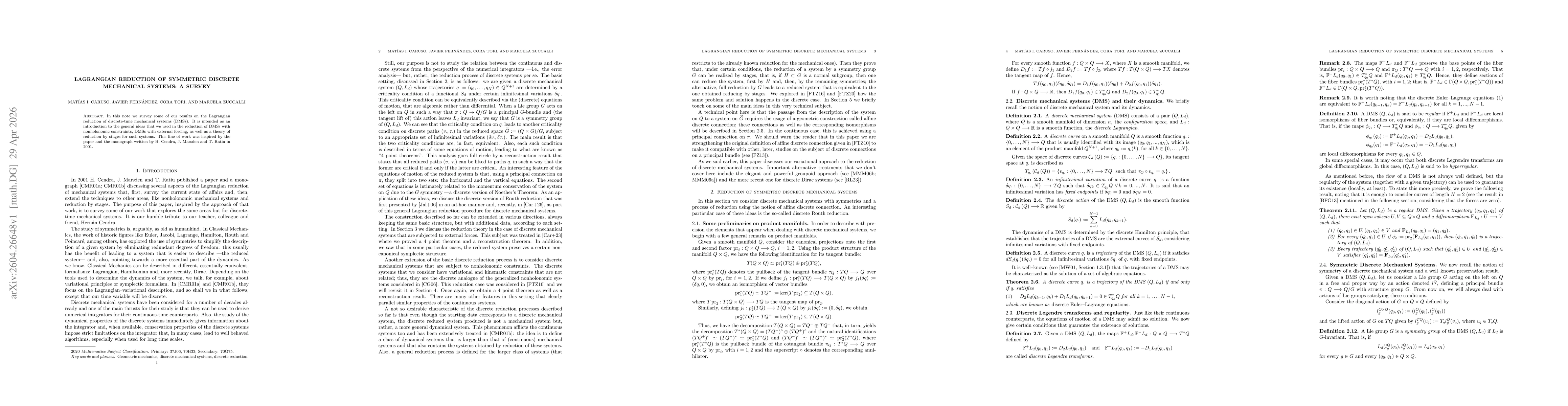 Thumbnail for Lagrangian reduction of symmetric discrete mechanical systems: a survey