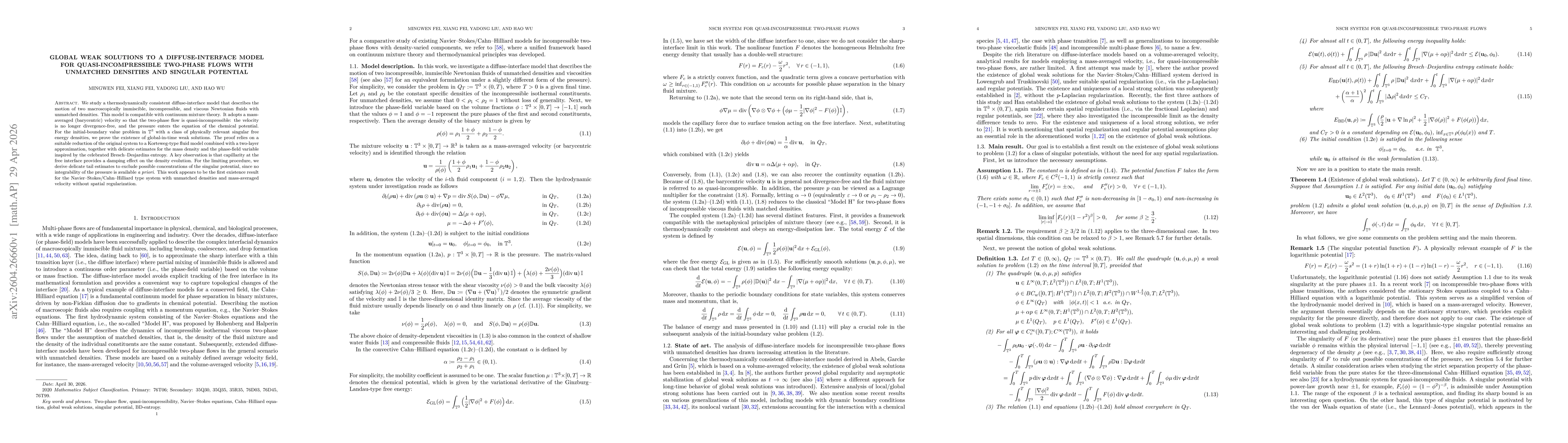 Thumbnail for Global weak solutions to a diffuse-interface model for quasi-incompressible two-phase flows with unmatched densities and singular potential