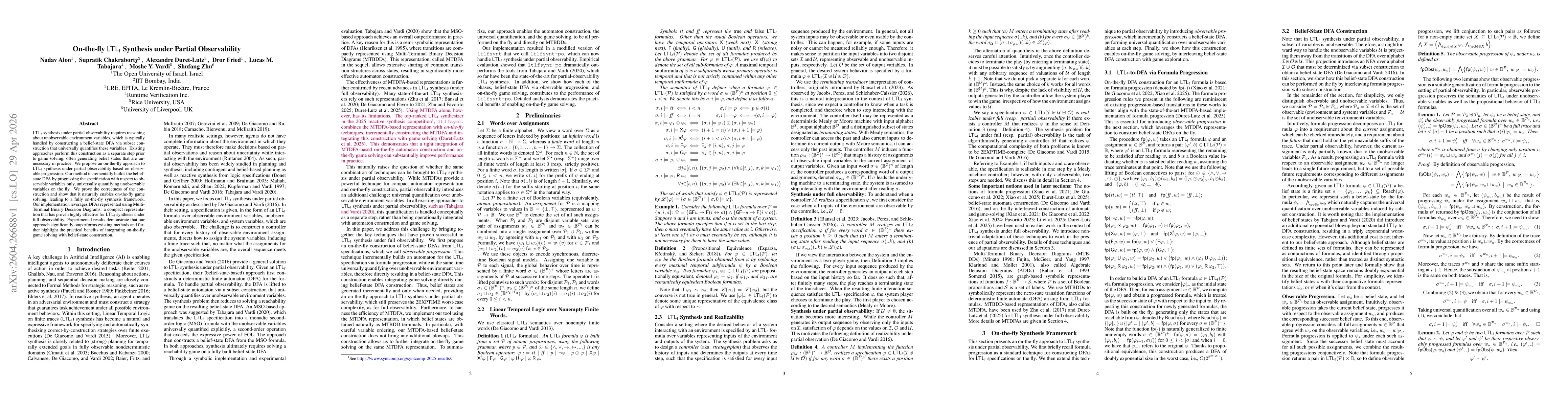 Thumbnail for On-the-fly LTLf Synthesis under Partial Observability