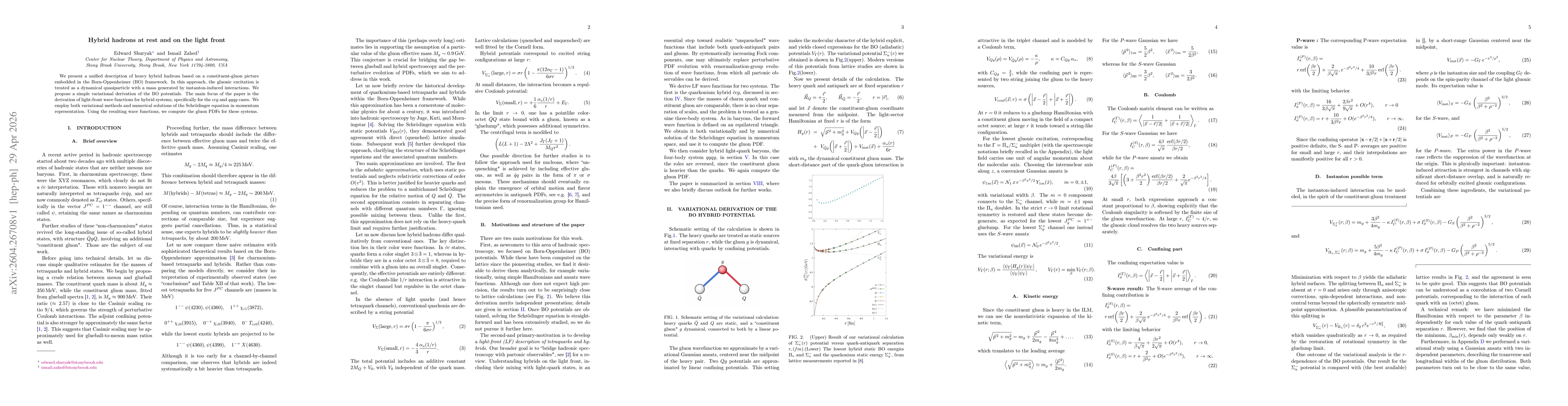 Thumbnail for Hybrid hadrons at rest and on the light front