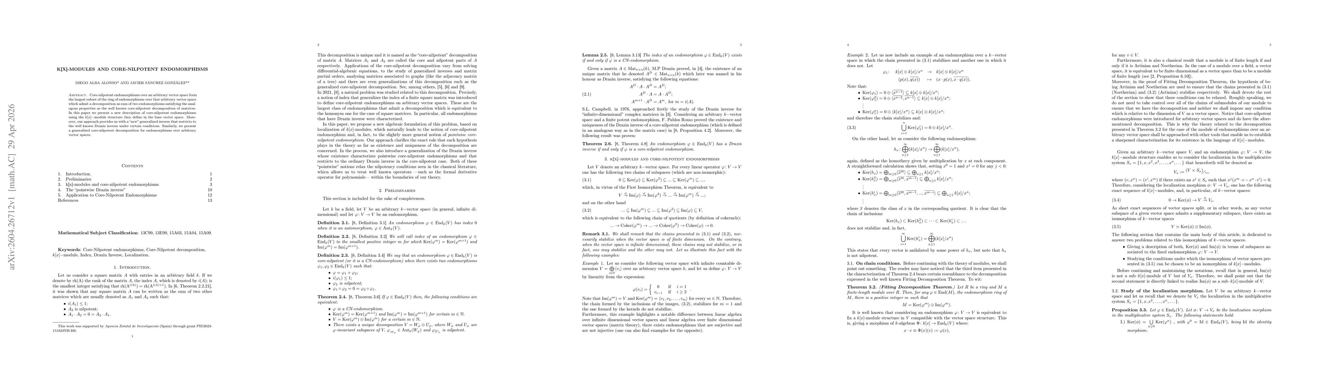 Thumbnail for k[x]-modules and Core-Nilpotent endomorphisms