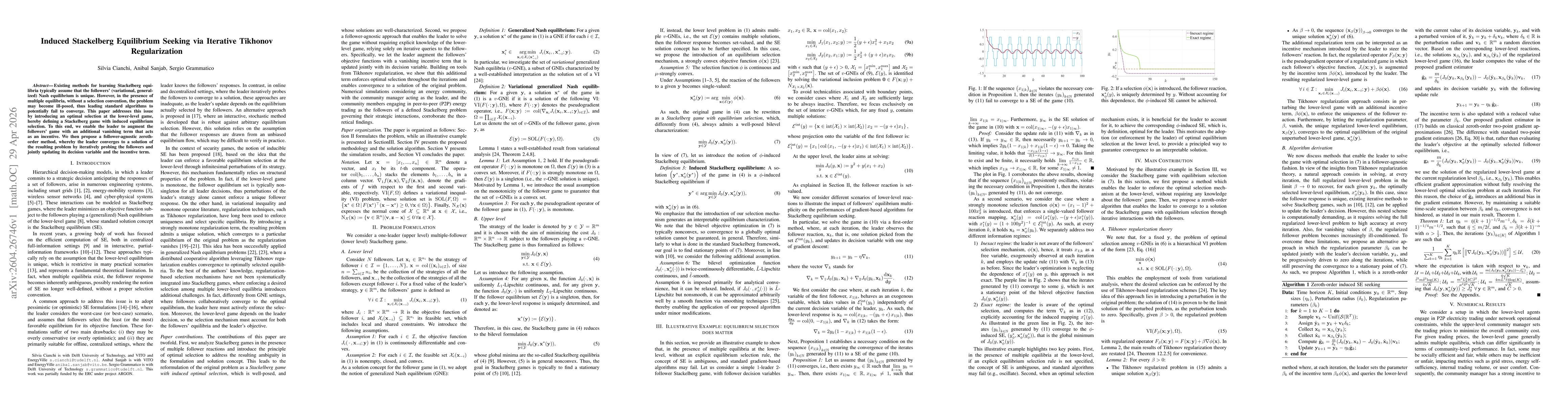 Thumbnail for Induced Stackelberg Equilibrium Seeking via Iterative Tikhonov Regularization