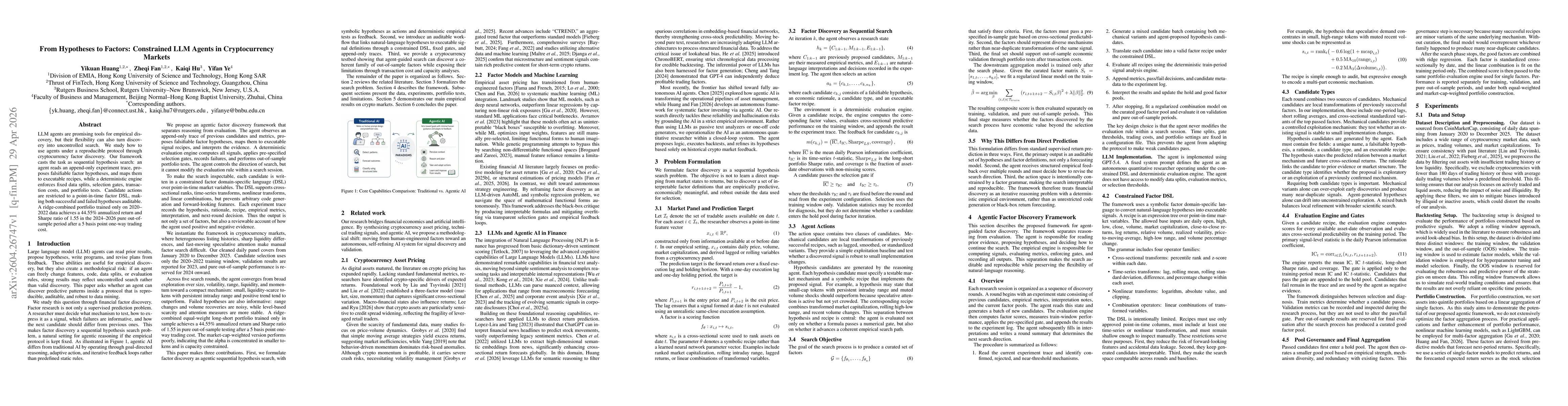 Thumbnail for From Hypotheses to Factors: Constrained LLM Agents in Cryptocurrency Markets