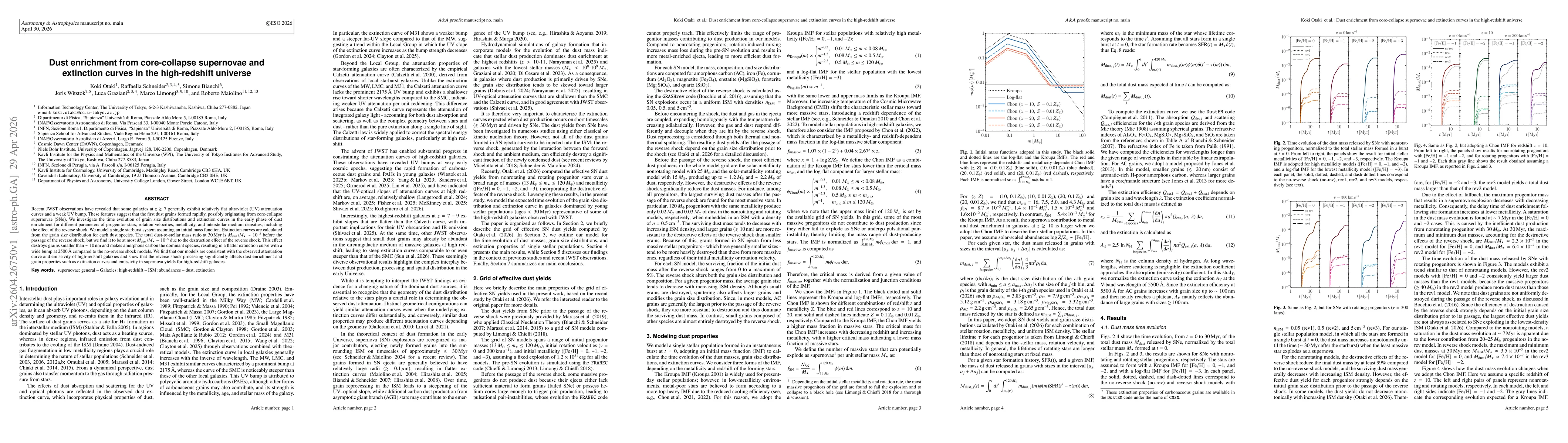 Thumbnail for Dust enrichment from core-collapse supernovae and extinction curves in the high-redshift universe