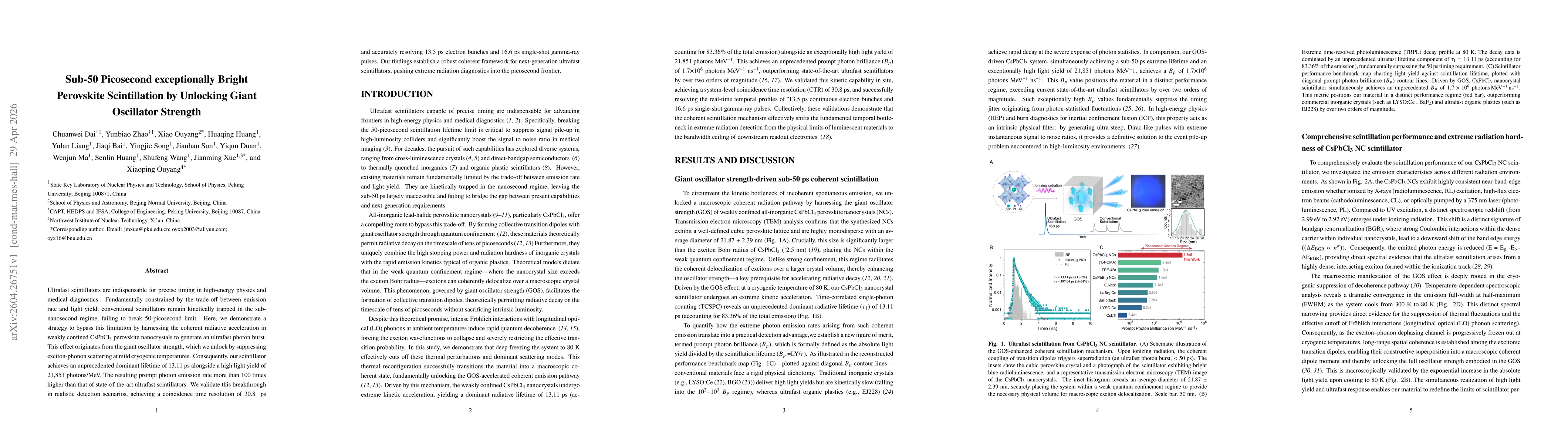 Thumbnail for Sub-50 Picosecond exceptionally Bright Perovskite Scintillation by Unlocking Giant Oscillator Strength